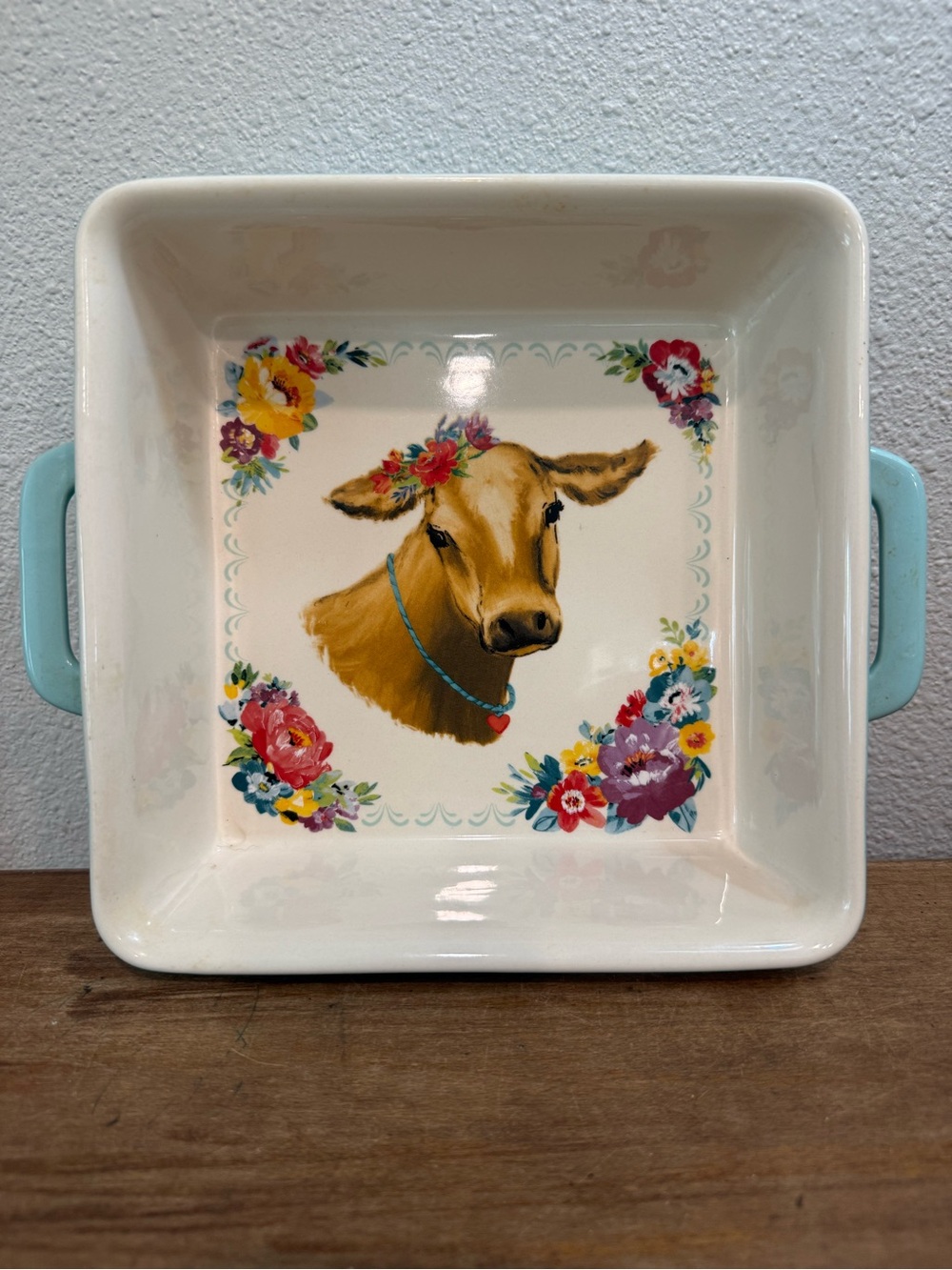 Pioneer Woman Cow Stoneware Square Baking Dish Casserole Pan Floral 9x9